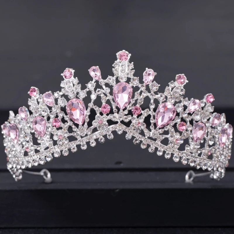 Diademi e corone di cristallo rosa per le donne sposa rosa strass Prom Diadem corona diara nuziale accessori per capelli da sposa gioielli