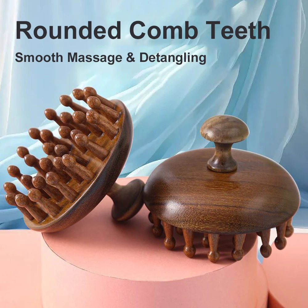 Multi-Functional Wood Therapy Massage Comb Scalp Head Massager Natural Sandalwood Circular Tooth Guasha Scraping Body Massager