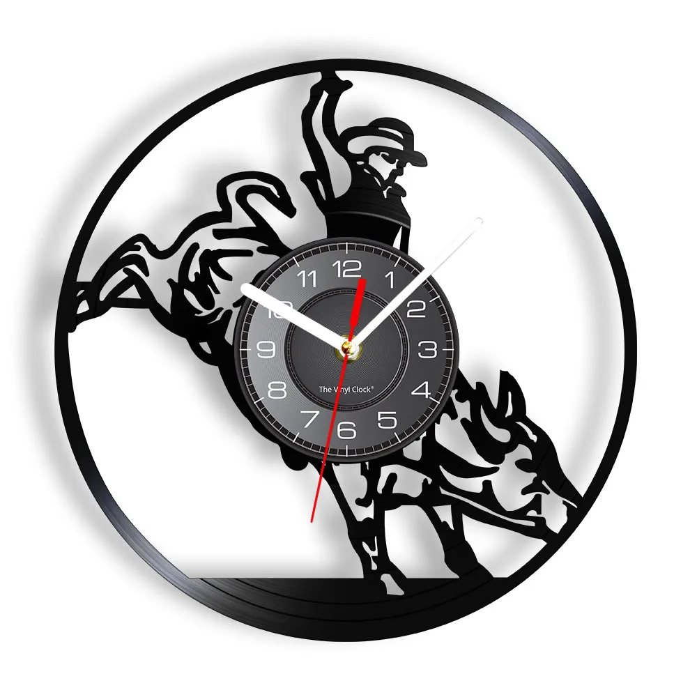 Wild West Bull Rider Vintage Western Wall Clock Cowboy Vinyl Record Wall Clock Rodeo Decorative Clock Modern Design Home Decor
