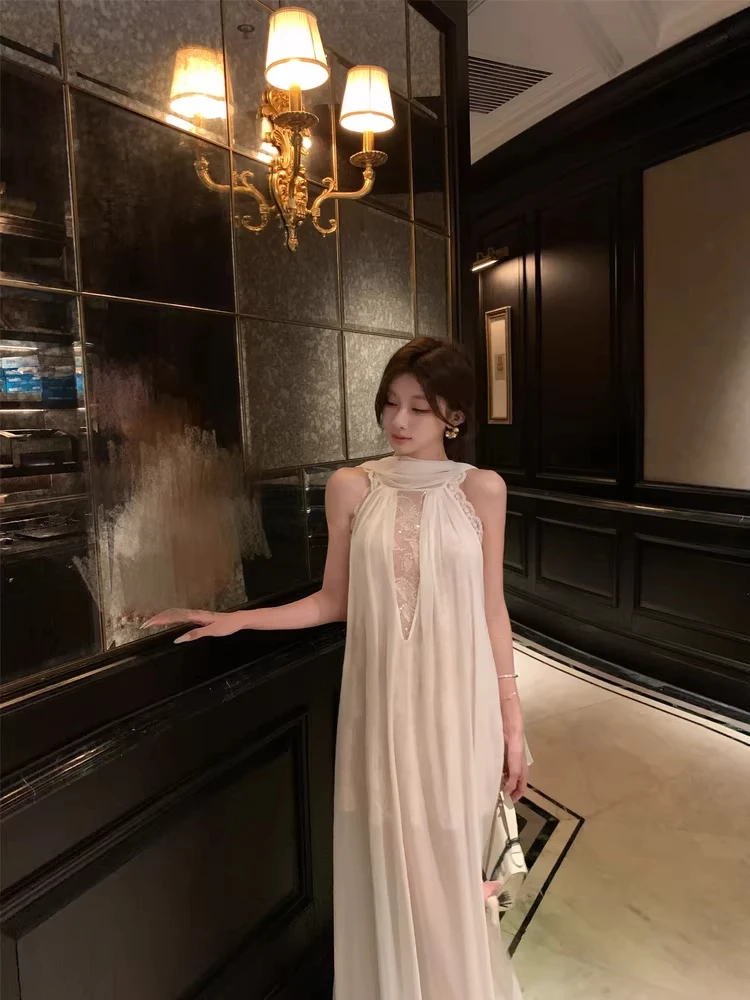 

Ele White Fairy T Ball Gown with Saes Ne Hanging Design Women's Holiday Sle Long Dr French Sle High Waist