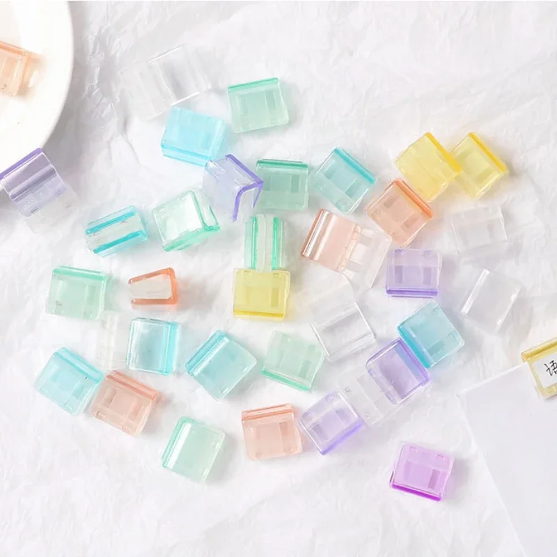 Candy Color Staples Paper Clip Transparent Documents Bookmarks File Mini Paper Clip Index Page Holder Clamp School Supplies