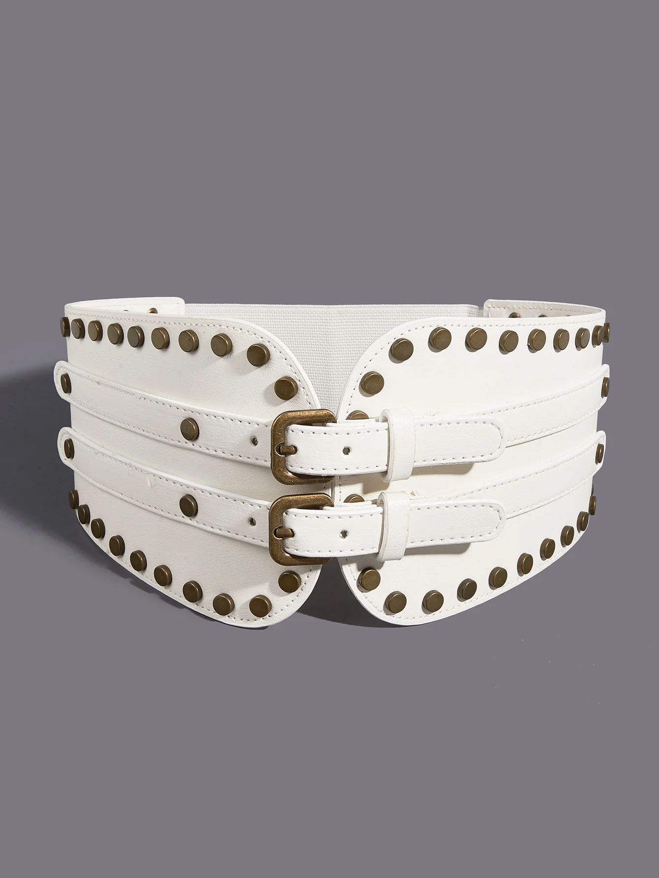 pattern three-button waist seal with outer wear for women's decoration, body slimming, retro metal buckle elastic waist