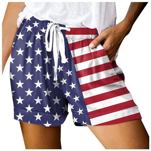 

Flag printed women's shorts casual loose shorts 3D printed solid color minimalist summer shorts for women's outerwear
