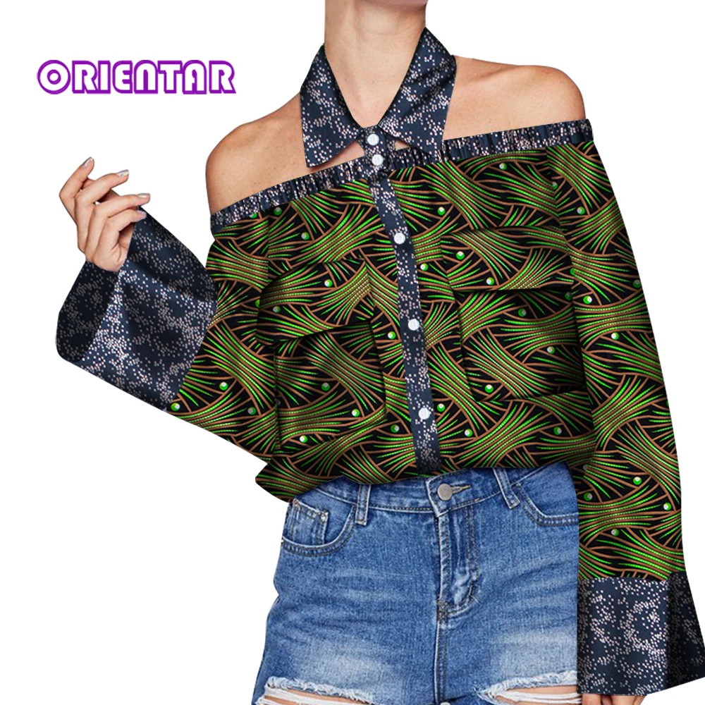 

Fashion African Shirt for Women African Wax Print Tops Special Design Slash Neck Women Shirt Bazin Riche African Clothes WY7118