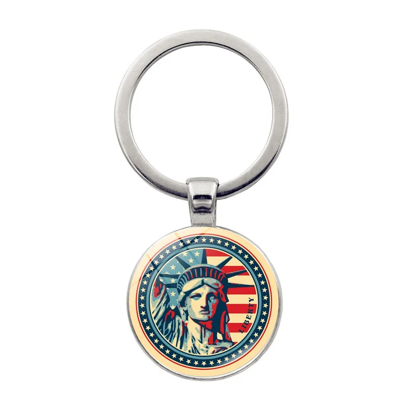 US Flag Statue of Liberty Keychain Girl Glass Cabochon Pendant Art Custom Poster Travel Souvenir Keyring for Men Women Jewelry