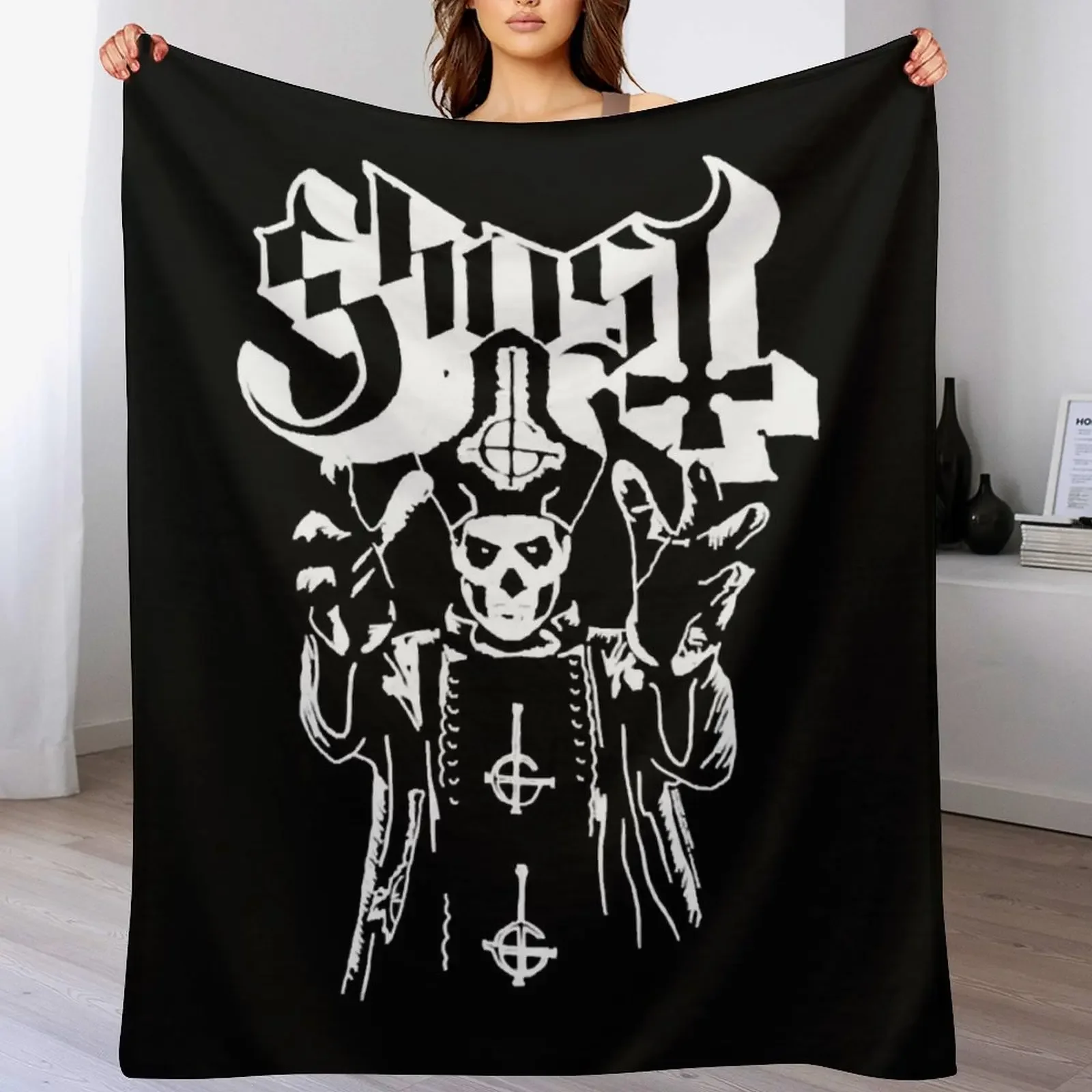 

Ghost B C Hands Up Papa Emeritus Black New Officia Throw Blanket Warm Furrys Designers bed plaid Blankets