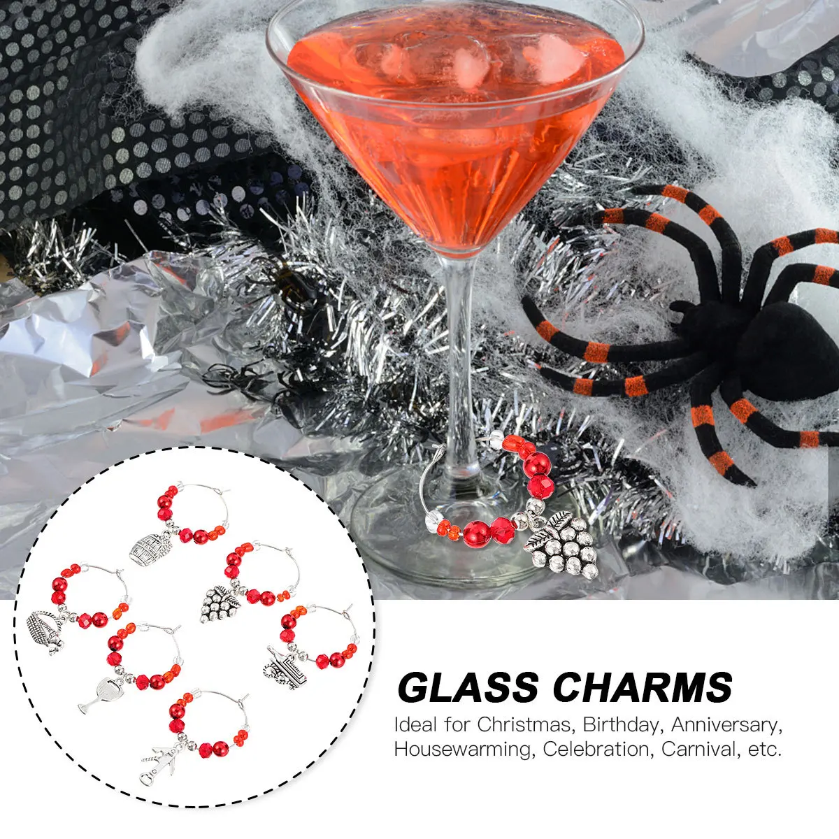 

6Pcs Christmas Wine Glass Charms Elegant Colorfast Glass Identifier Drink Tags Party Favors for Festive Celebration