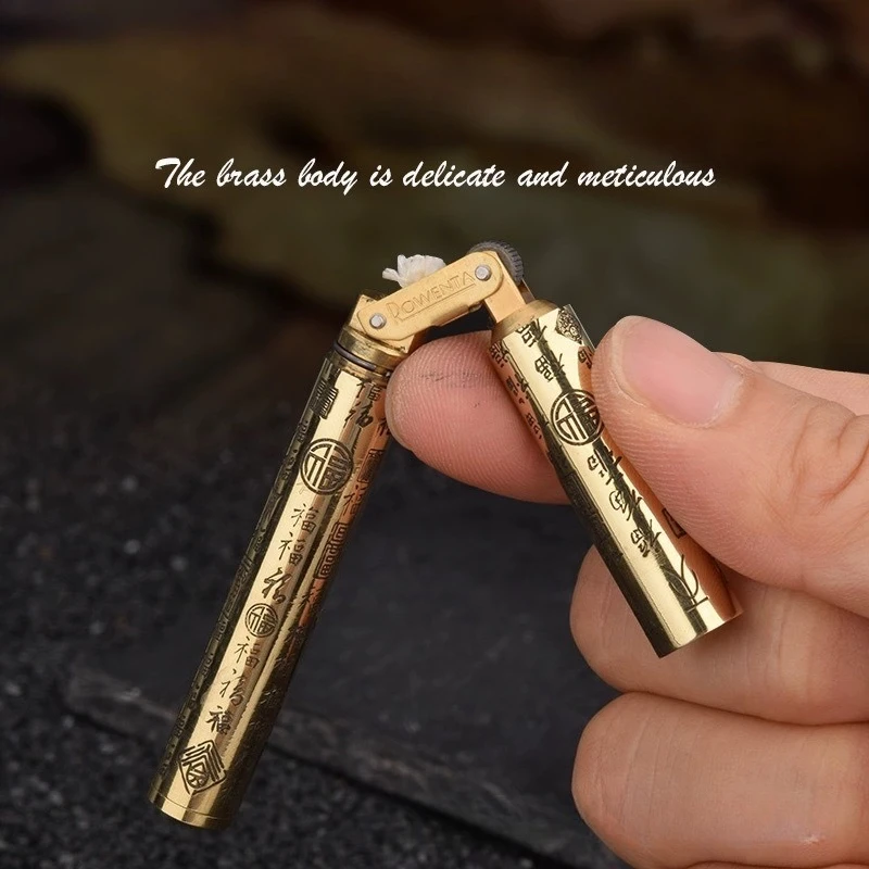 Vintage Creative Dragon Staff Cylindrical Nunchucks Engraved Brass Kerosine Lighter, Portable Men's Gift Lighter