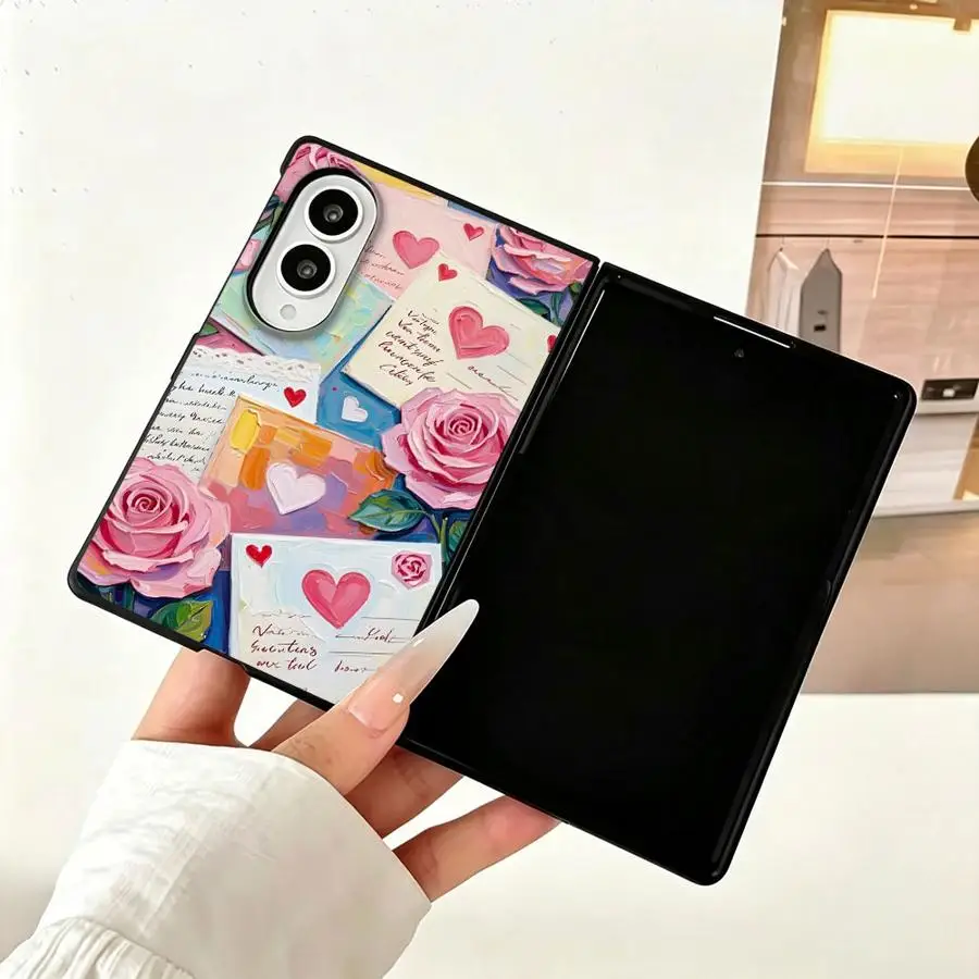 Luxury Phone Cover Case for Samsung Galaxy Z Fold8 Wide Z Fold 8 ZFold Wide ZFold8 Cartoon Envelope Rose
