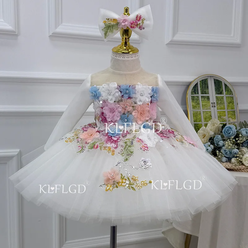 Flower Girl Wedding Dresses Tulle Embroidered Flowers Princess Dresses Girls Beauty Pageant Evening Dresses Special Occasion Dre