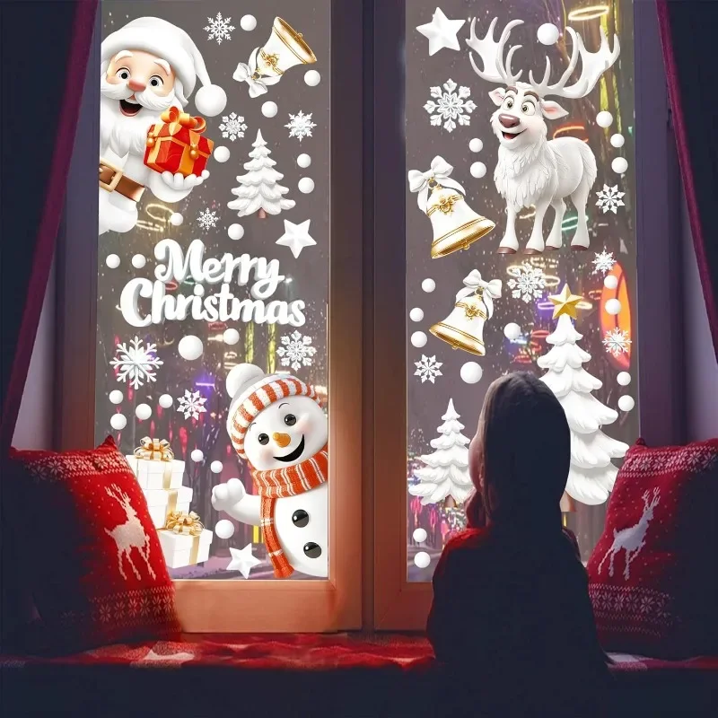 Adesivo autoadesivo de PVC para janela de Natal, floco de neve branco,decoração de férias para casa,escritório,loja,decoração