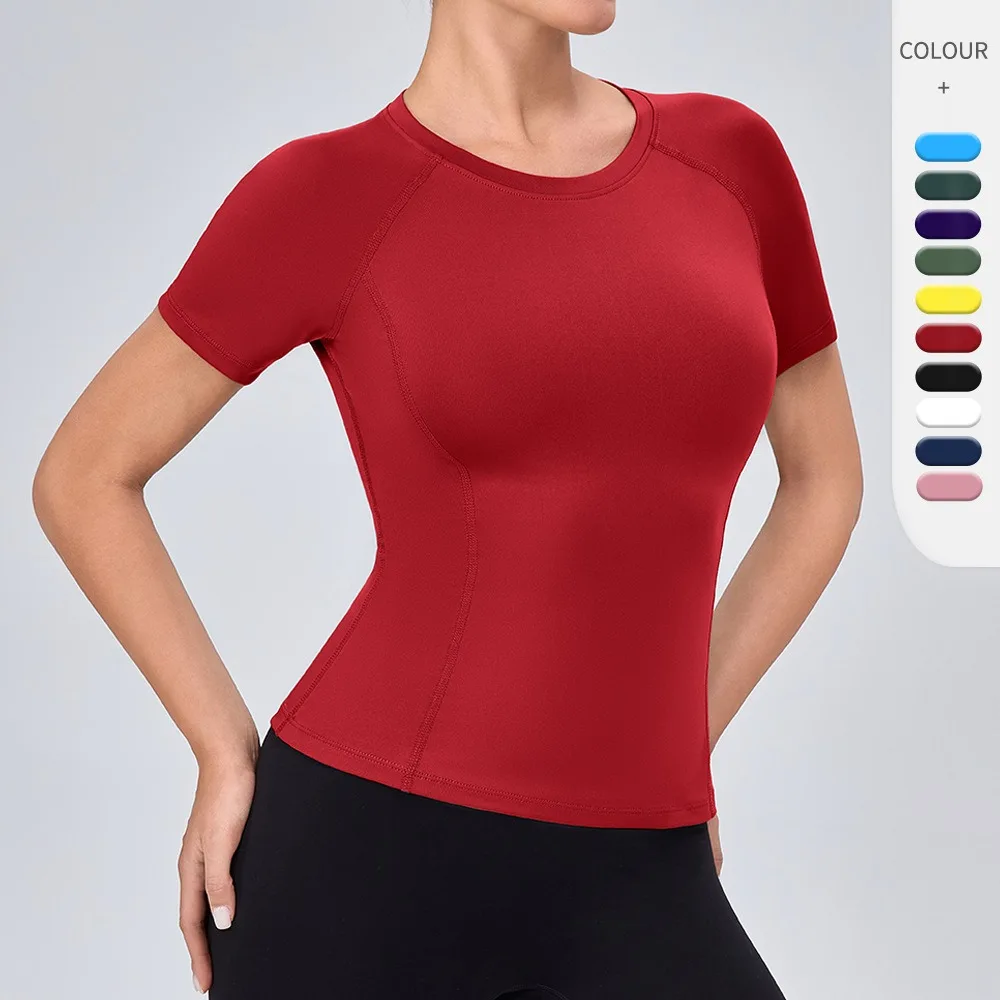 Women's Short-sleeved Compression Shirt Round Neck Quick Dry Running Workouts T-shirt Gym Sports Top Rich Colors Yoga Top