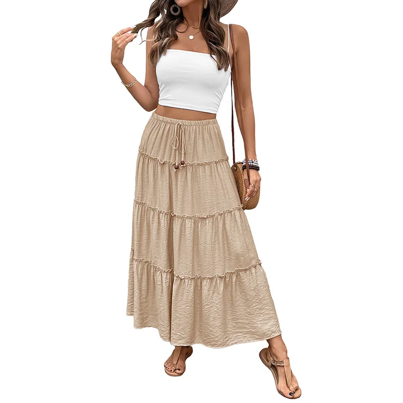 

Модная женская юбка на весну и лето, повседневная юбка-миди трапециевидной формы со средней талией, плиссированная юбка из полиэфирной ткани для молодых женщин