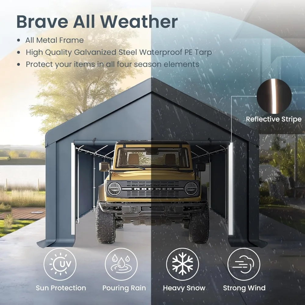 13'X22'X9.6' Outdoor Portable Storage Shelter Shed Garage with Roll up Zipper Doors & Vents Carport for Motorcycle Waterproof