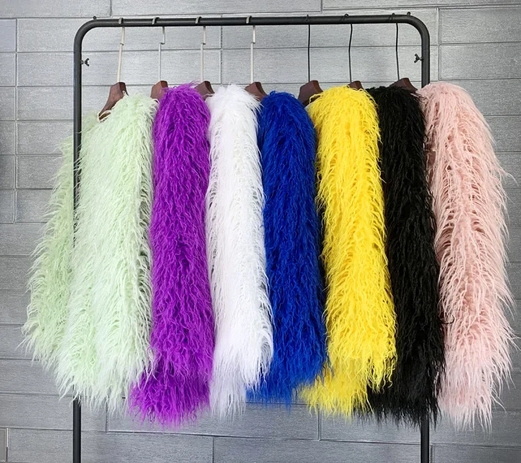 Mongolia Sheep Fur Women Medium Long Coat Jacket Colorful Warm Faux Fur Plush Coats Female Jacket Autumn Winter Furry Outerwear