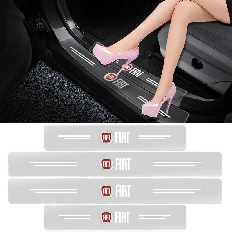 

4pcs Car Threshold Protector Transparent Decorative Badge Sticker For FIAT 500 Grande Stilo Freemont Punto Astra Bravo Ducato