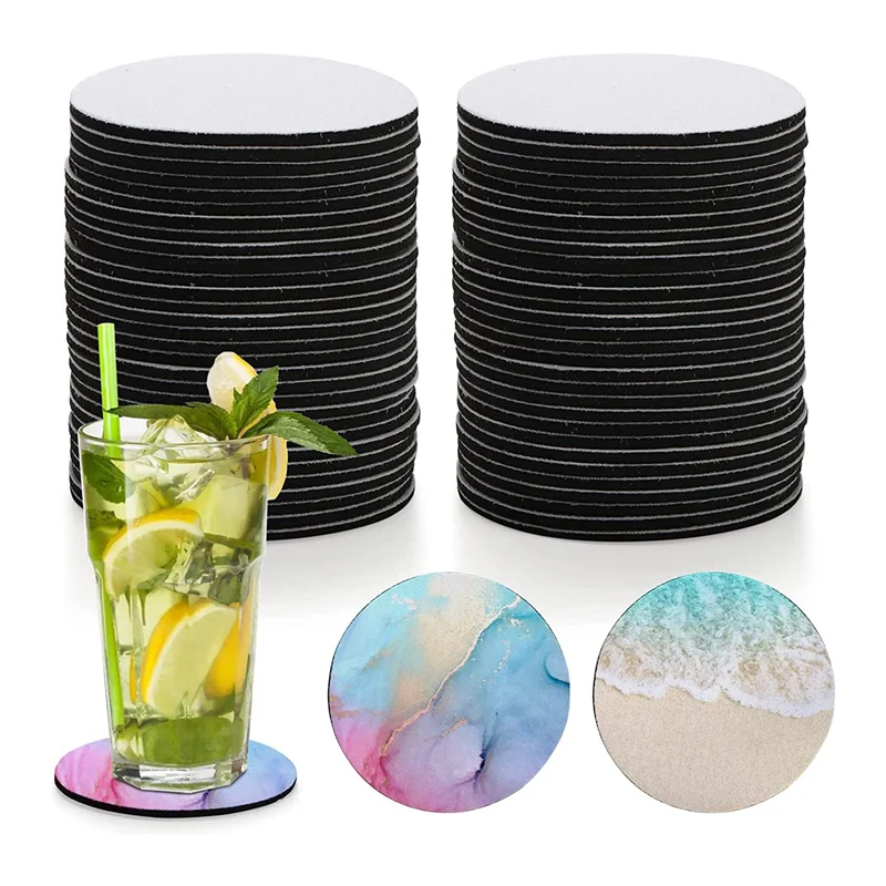 60 Pack Sublimation Blank Coaster, Round Sublimation Blank Cup Mat, Rubber Heat Transfer Press Cup Coaster, 4 Inches