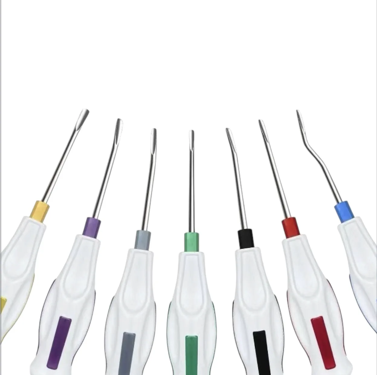 7pcs White Handle Dental Elevator Kit, Dental Periotome Elevators, Dental Tools Minimally Invasive Tooth Extraction Elevators