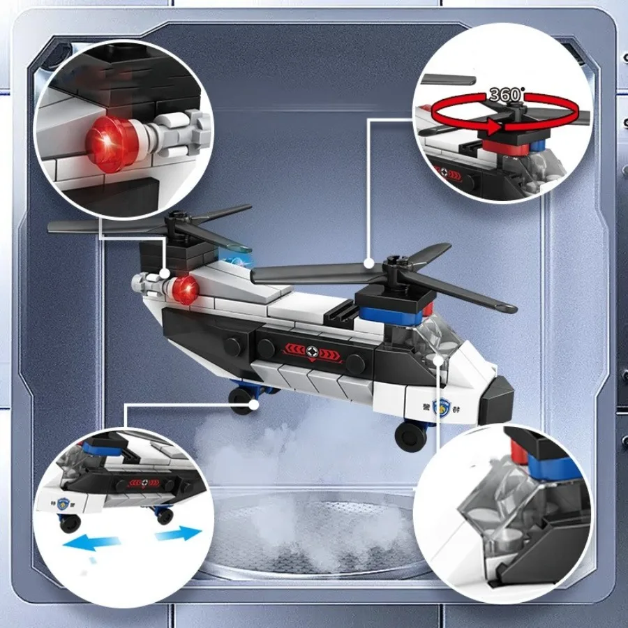 SWAT City Police Plane Building Blocks Dual-Rotor Helicopter Famous Car DIY MOC Classic Model Bricks for Children Kits