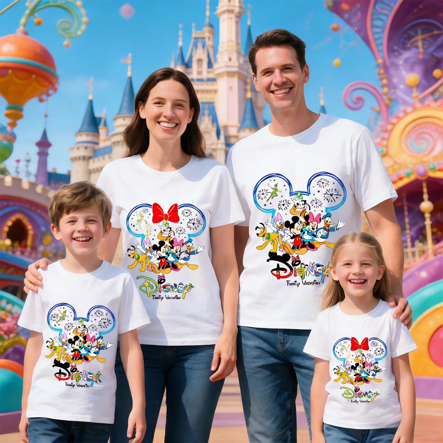 

2026 Summer Disney Tour Graphic T-shirt Parent-child Family Adult Children Fashion Cotton Short-sleeved Loose Casual Shirt
