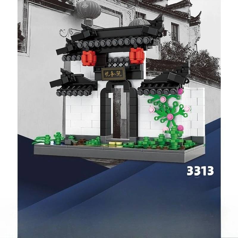 Klocki konstrukcyjne SEMBO w stylu starożytnym, kreatywny i modny model willi, składany ręcznie, model dziedzińca, ozdoby na biurko, prezenty