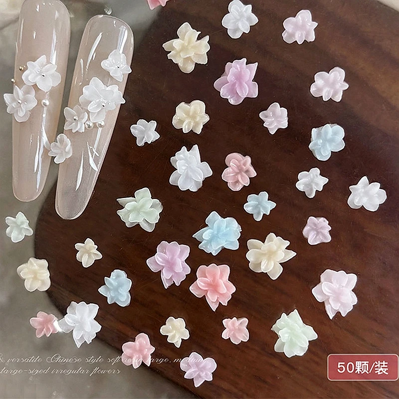 

50PCS Mixed Size 3D Soft Acrylic Flowers Nail Art Charms Supplies Resin Parts For Nails Decoration Accessories Manicure Material