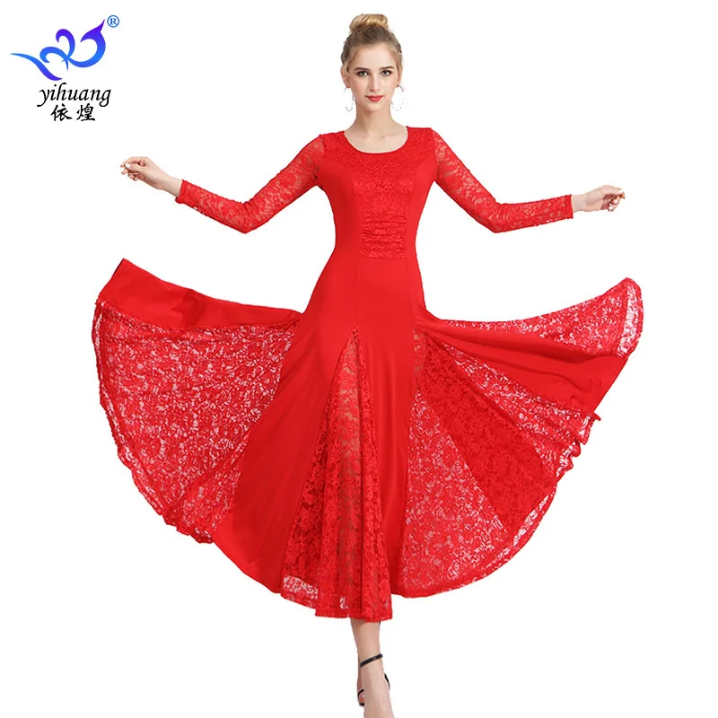 Vestido de baile moderno para mujer, traje de actuación de manga larga, Vals, baile de salón, Tango, estándar nacional