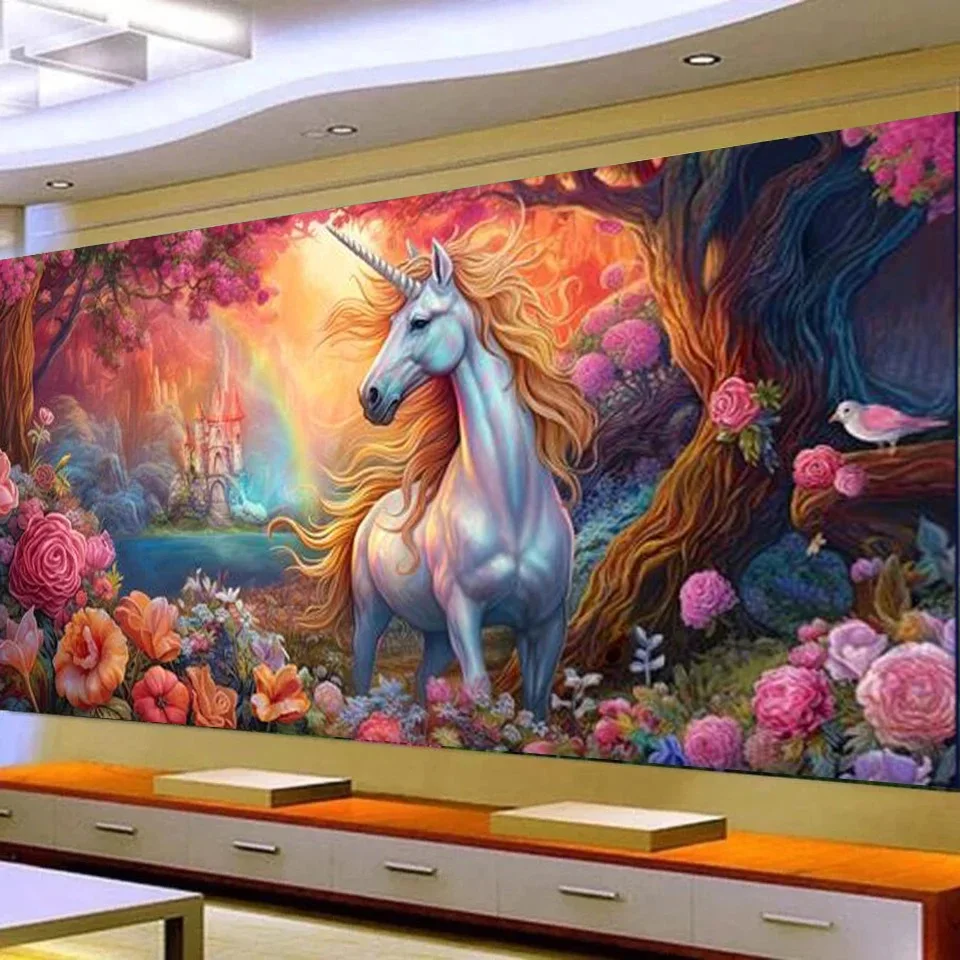 Large DIY Diamond Painting Colorful Unicorns Castle Landscape Full Square Round Drill Mosaic Rhinestone Embroidery Cross Stitch