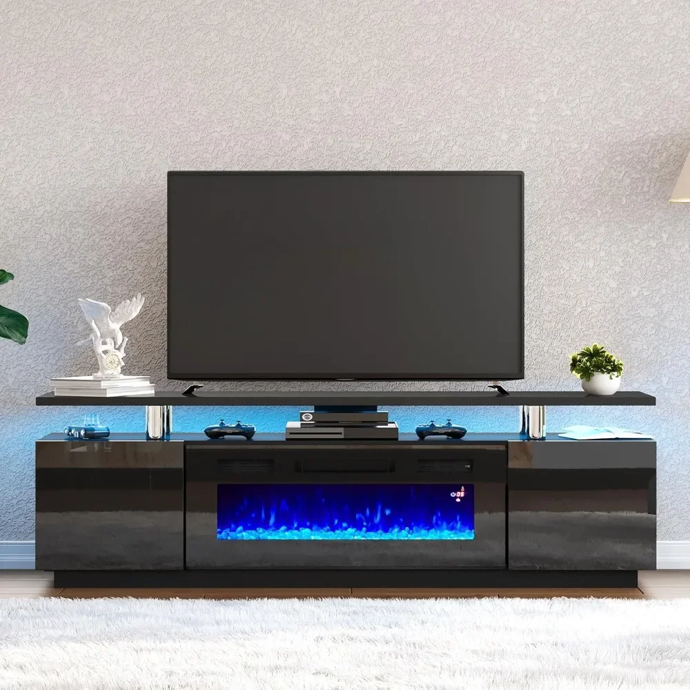 

TV Stand with 36" Fireplace,High Gloss Fireplace Entertainment Center LED Lights,2 Tier TV Console Cabinet for TVs Up to 80"