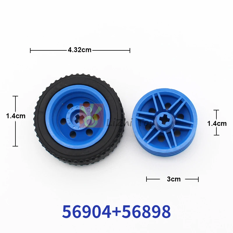 MOC Bricks Technology Wheel 30mm D. x 14mm with Tire 43.2 x 14 Offset Tread Compatible 56904 56898 15413 Building Brick Car Toys