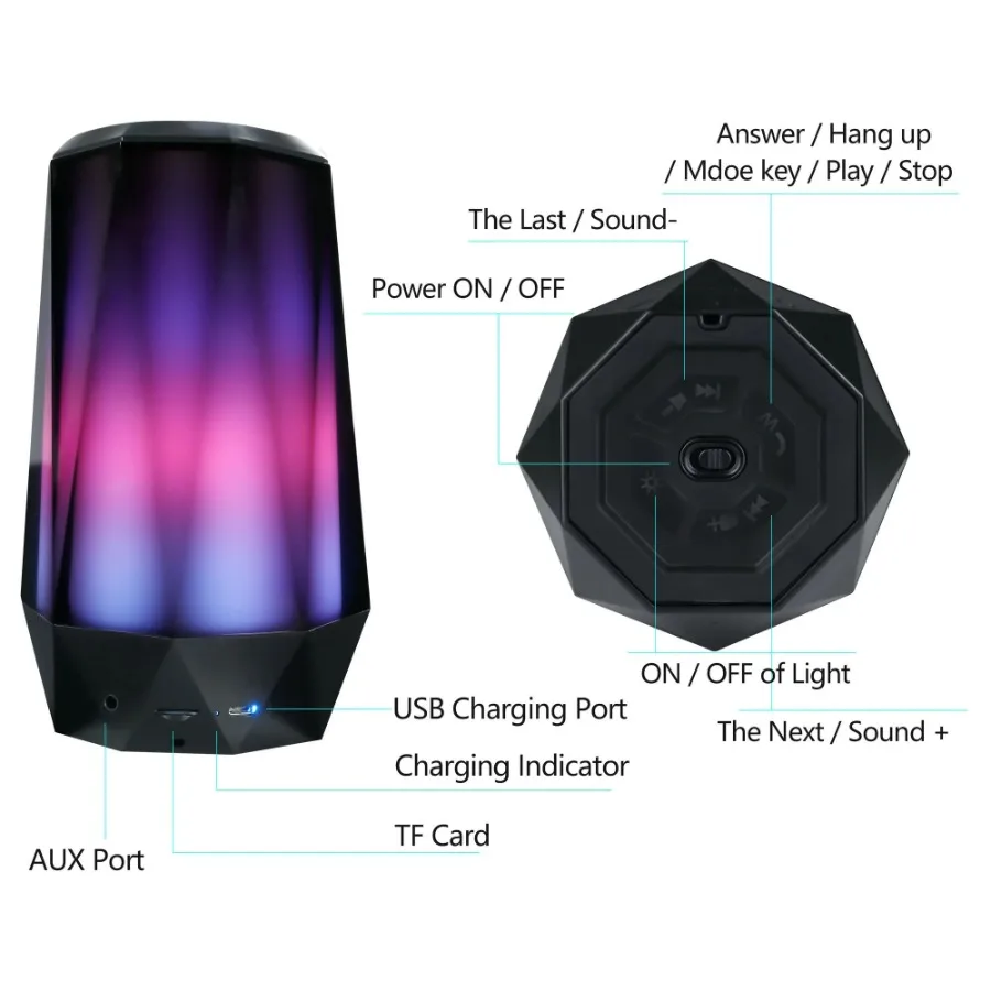

7in Portable Wireless Bluetooth Speaker RGB LED Lights Loud Powerful Sound CF012 Black