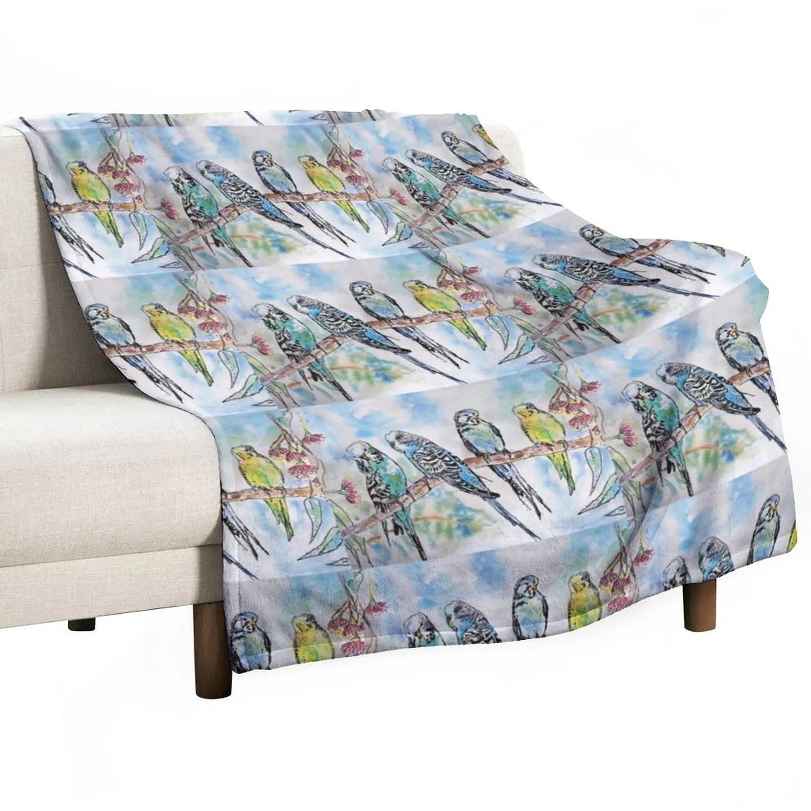 

Colourful Budgies Budgerigars Sitting on A Branch Watercolor Painting Throw Blanket Stuffed Blankets Luxury Throw Blanket