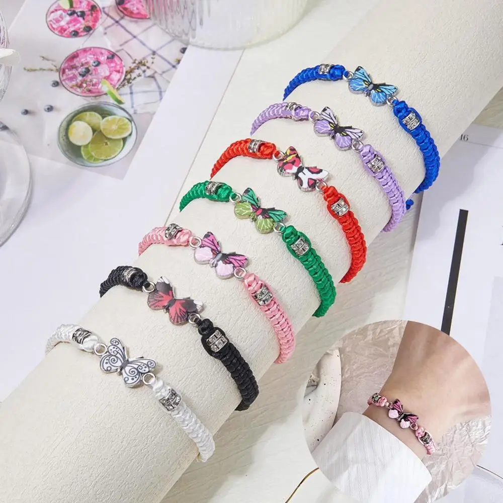 Lucky Pink Red String Rope Braided Bracelet Adjustable Hand Woven Butterfly Charm Bracelets Friendship Gift For Women Girls