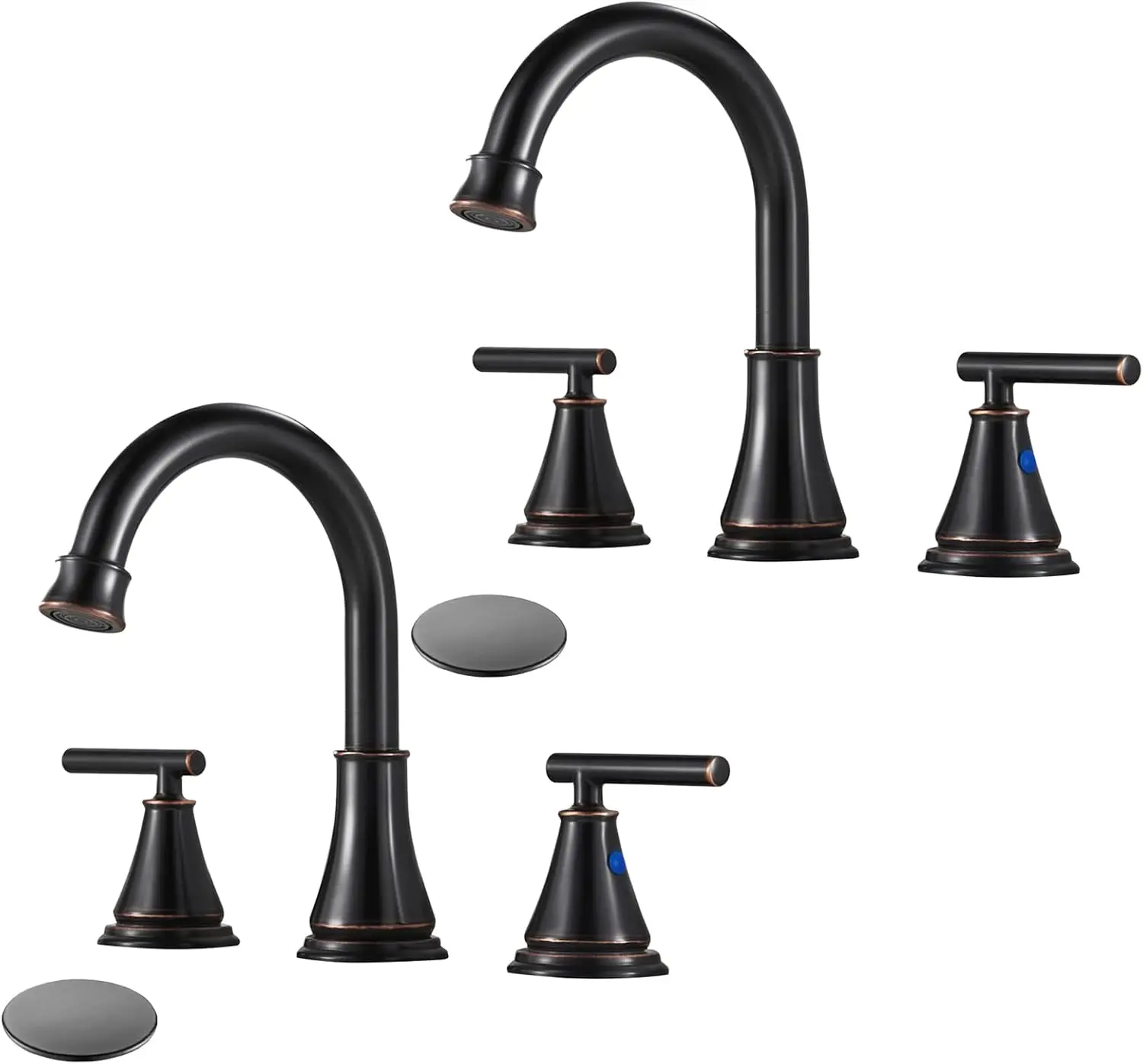 

3-Hole Bathroom Sink Faucet Set, Oil Rubbed Bronze Vanity Faucet with Pop-Up Drain for 6-16 Inch Widespread Lavatory