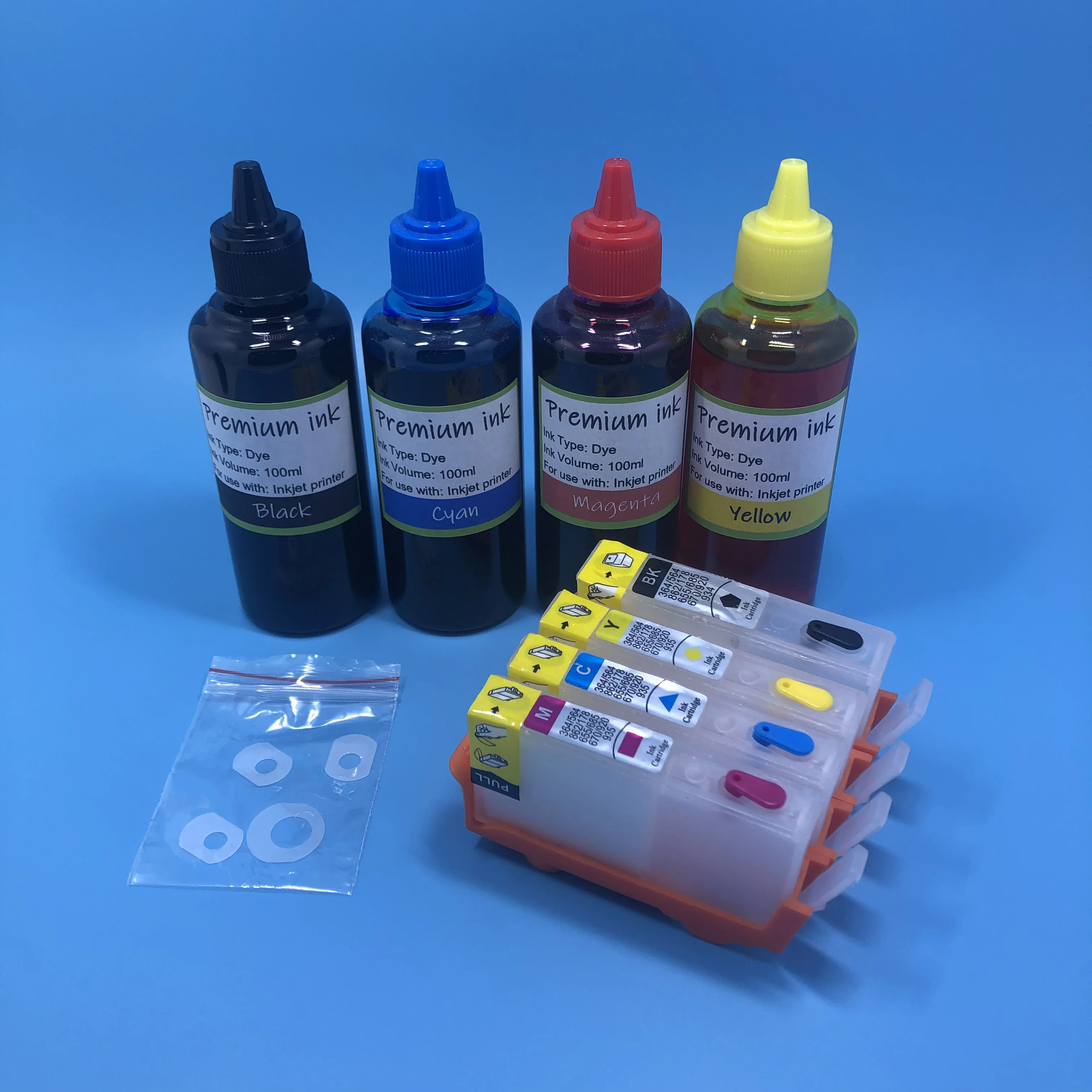 YOTAT Premium Dye Ink + Refillable Ink Cartridge for HP 364 364XL for HP B109a B110c B110e B209a 3070A 3520 3522 3524 5510 5515