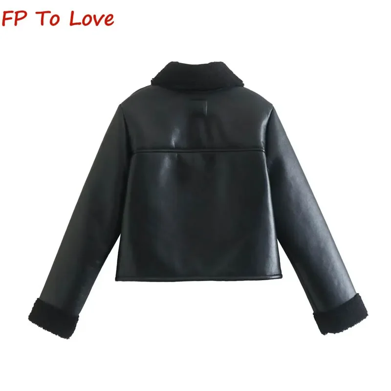 Winter Fur One Lambswool Fleece Reversible Jacket PB&ZA Woman Black Warm Jacket Streetwear 8741232