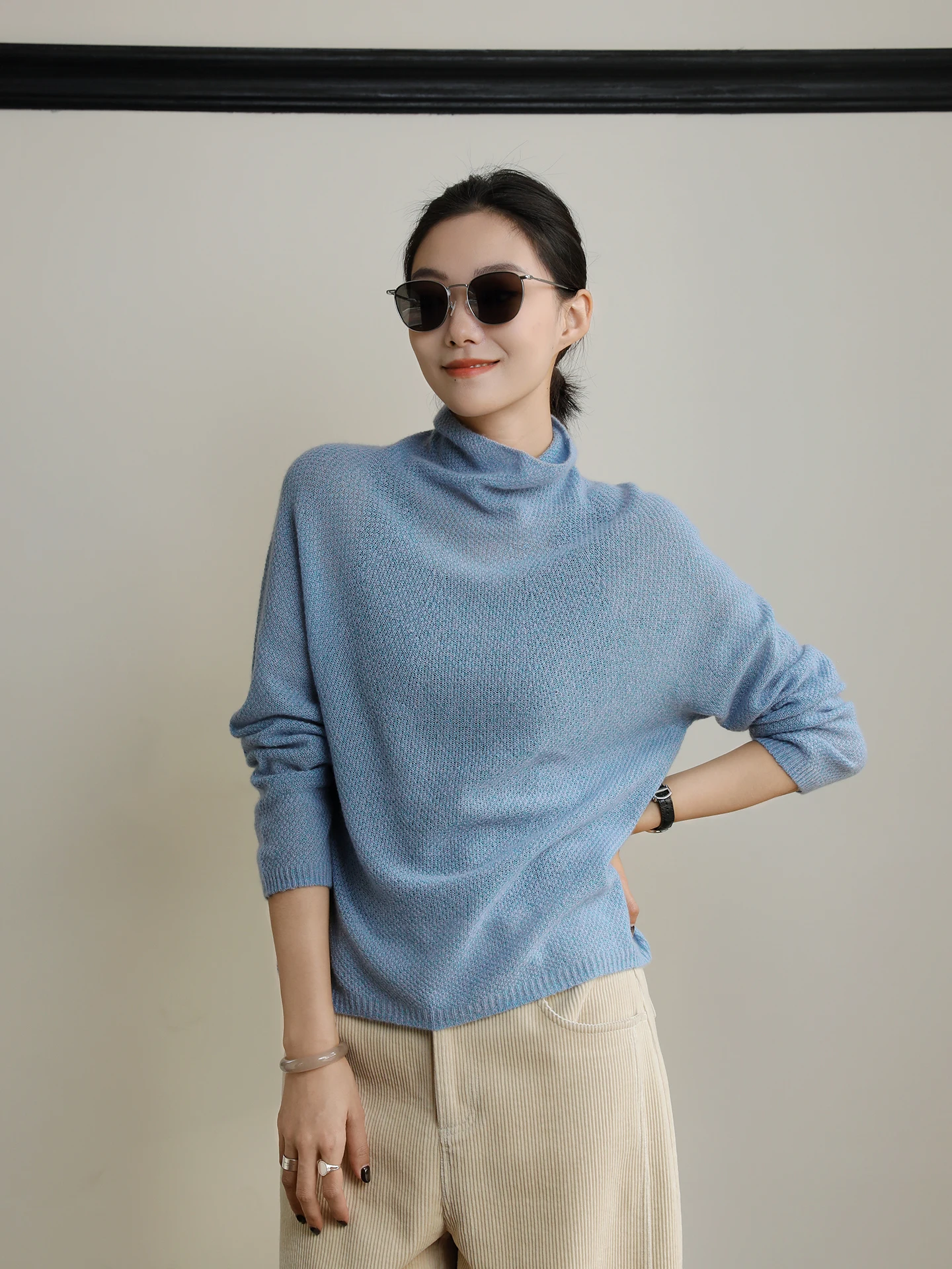 

Ladies' Camere Knitted Base irt High Collar Loose Fit Overhead Winter New Sle Warmth Feifei Simple Color Wool Swe...