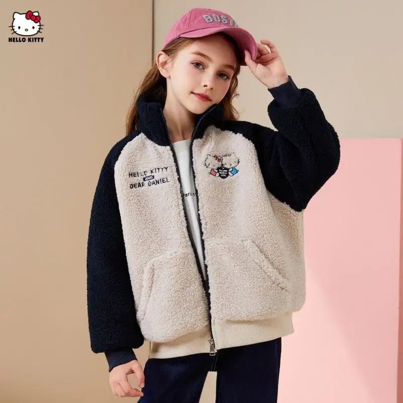 

Sanrio Hello Kitty Children Coat Girl Autumn Thickening Keep Warm Long Sleeves Tops Kawaii Anime Versatile Leisure New Clothing