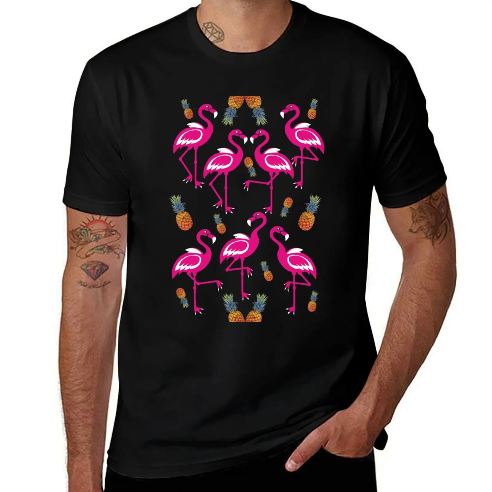

21 pink flamingos pineapple T-Shirt t shirt man plain t shirts for man pack cotton