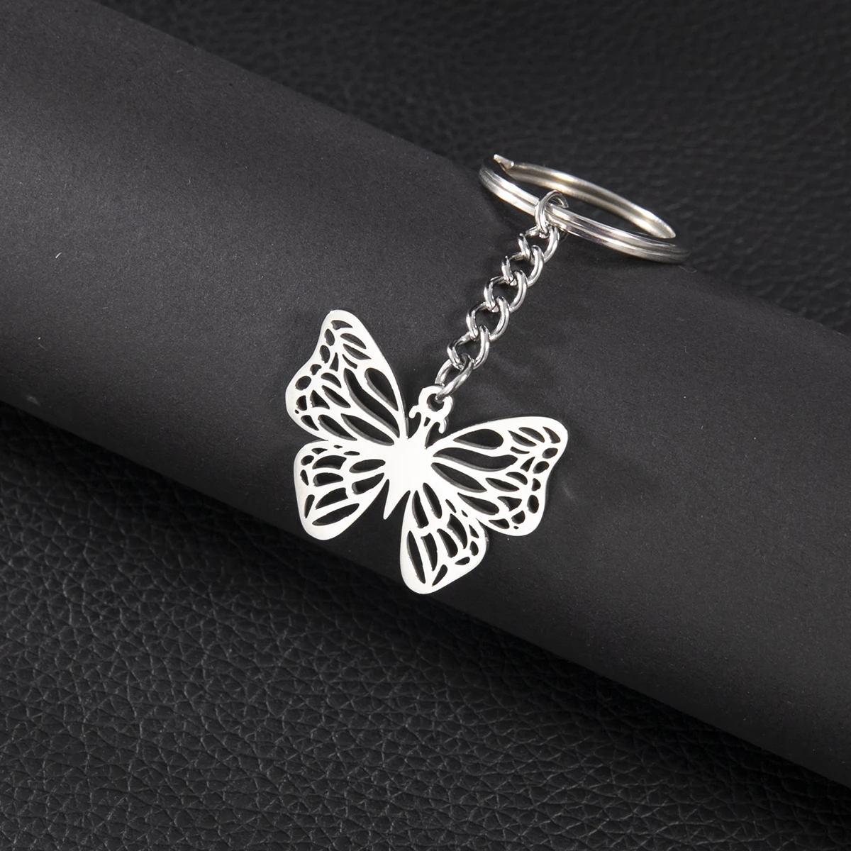 Mini Animal Butterfly Shaped Pendant Keychains For Women Hollow Heart Stainless Steel Metal Keyring Handbag Diy Handmade Jewelry