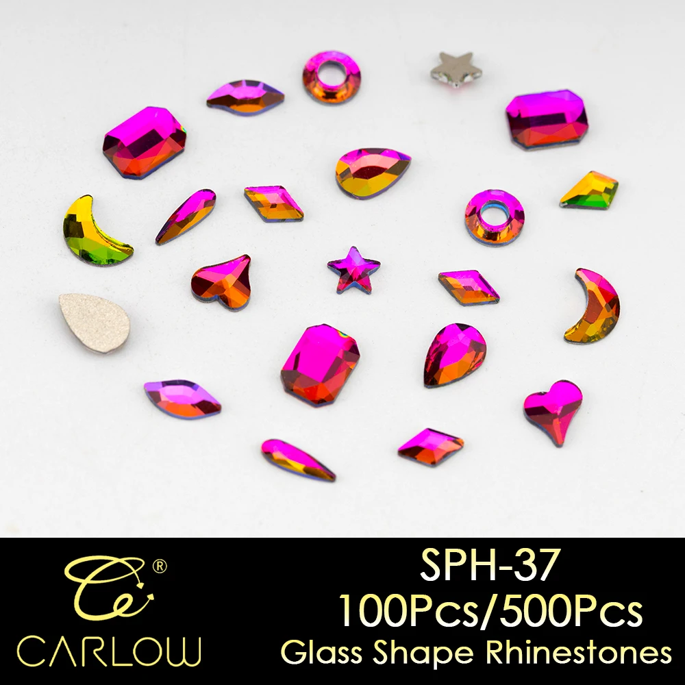 CARLOW Glitter Mixed Shape High Quality New Color Non Hotfix Rhinestone With Gold Bottom Flatback Strass for Garment DIY SPH-37