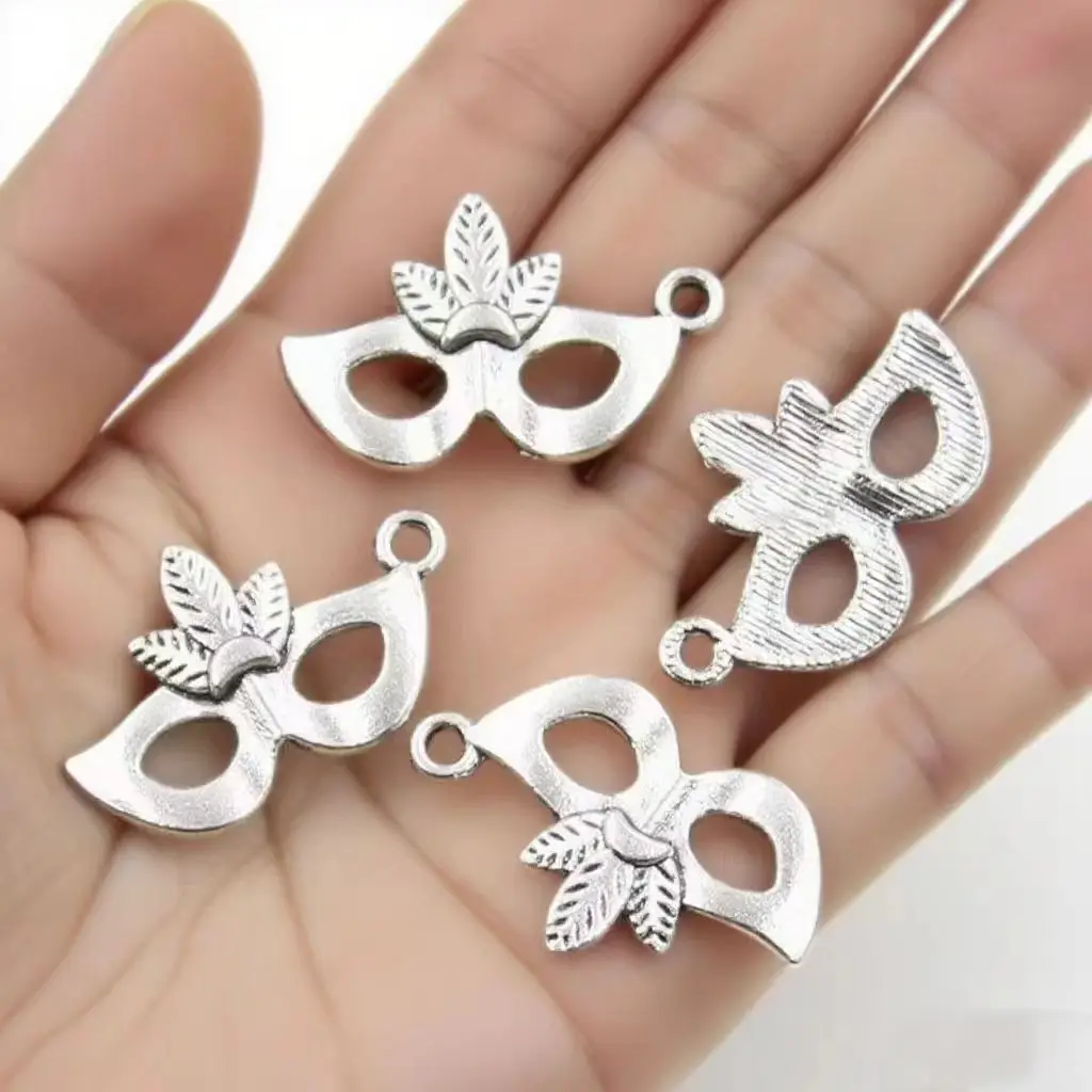 20Pcs Charms Party Mask Masquerade Mardi Gras 26x16mm Antique Silver Color Pendants Making DIY Handmade Tibetan Finding Jewelry
