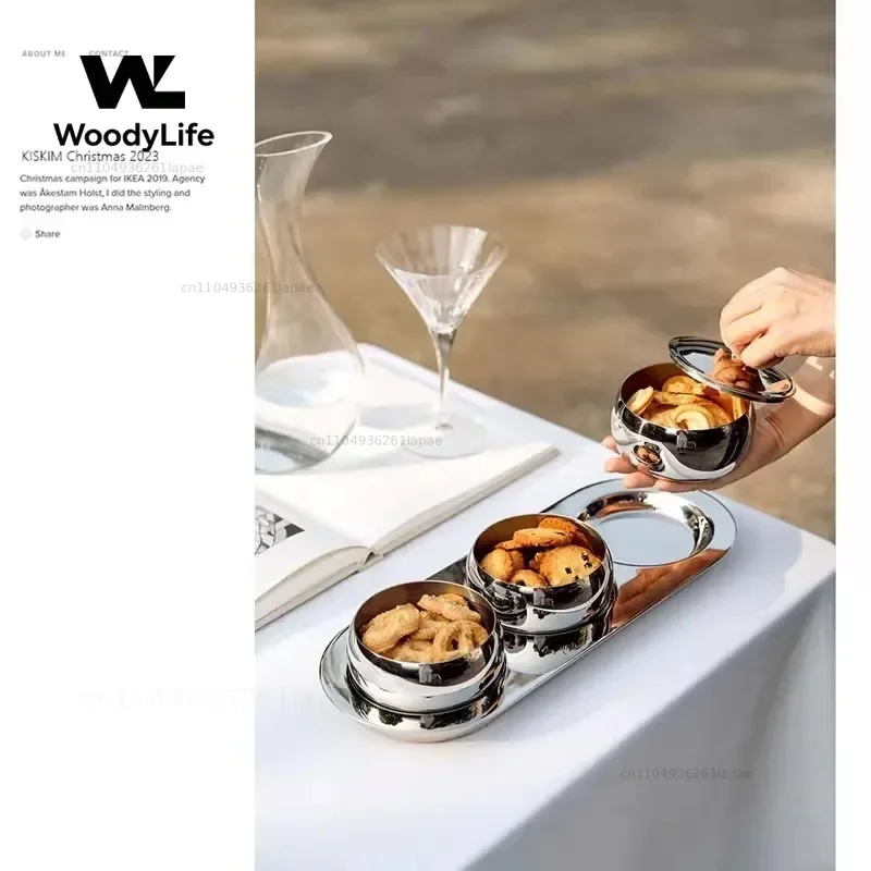 304Stainless Steel Dried Fruit Snacks Decorative Bowl European Style Light luxury Household Use Fruit Biscuits Storage Tray