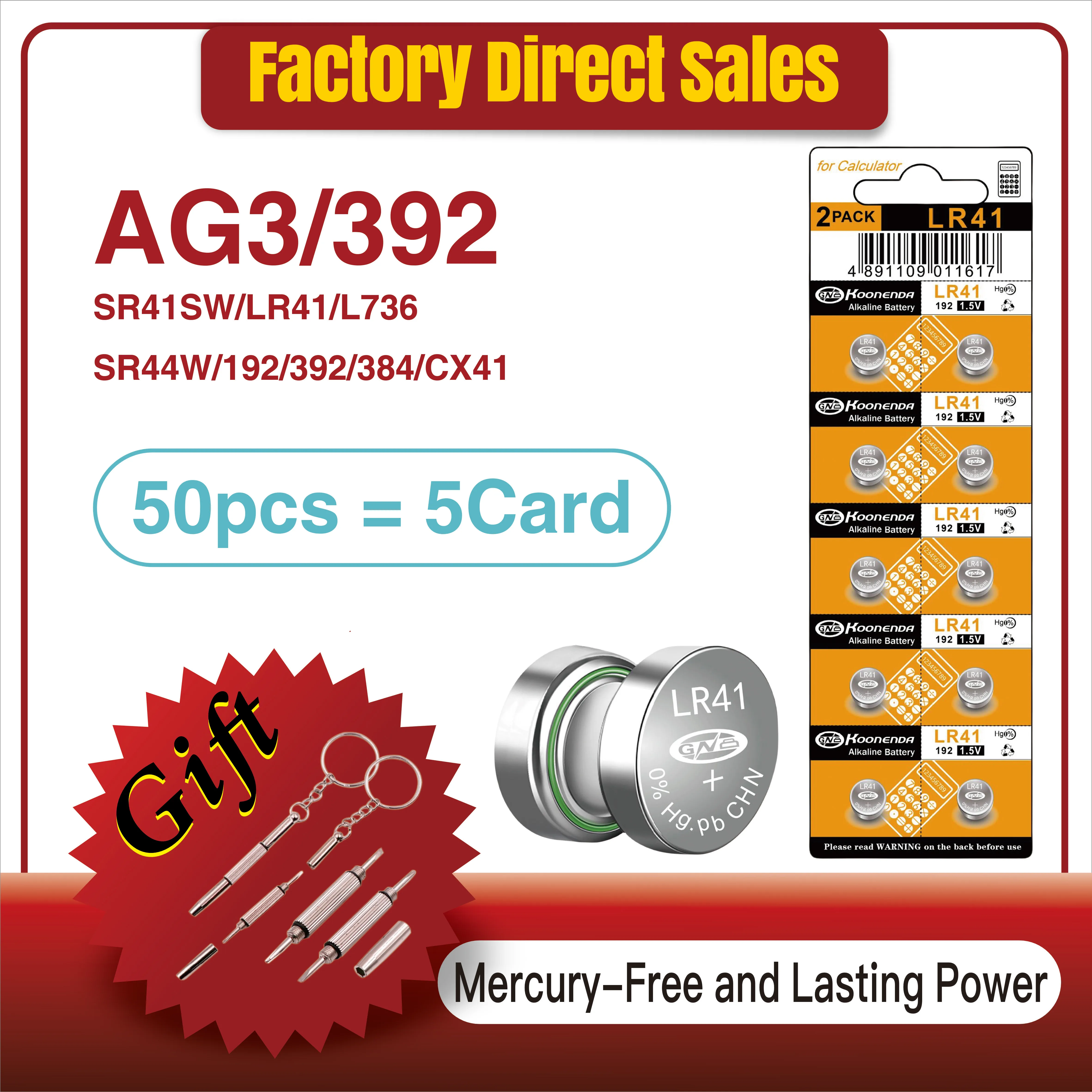 

50PCS 1.55V AG3 LR41 Button Batteries SR41 392 192 Round Cell Coin Alkaline Battery L736 384 SR41SW CX41 For Watch Toys Clock