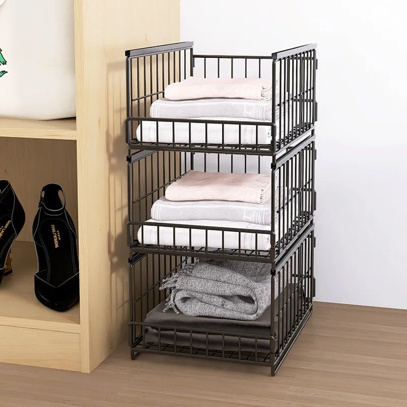 Stackable Pull Out Metal Storage Basket Sliding Under Sink Closet Organizer