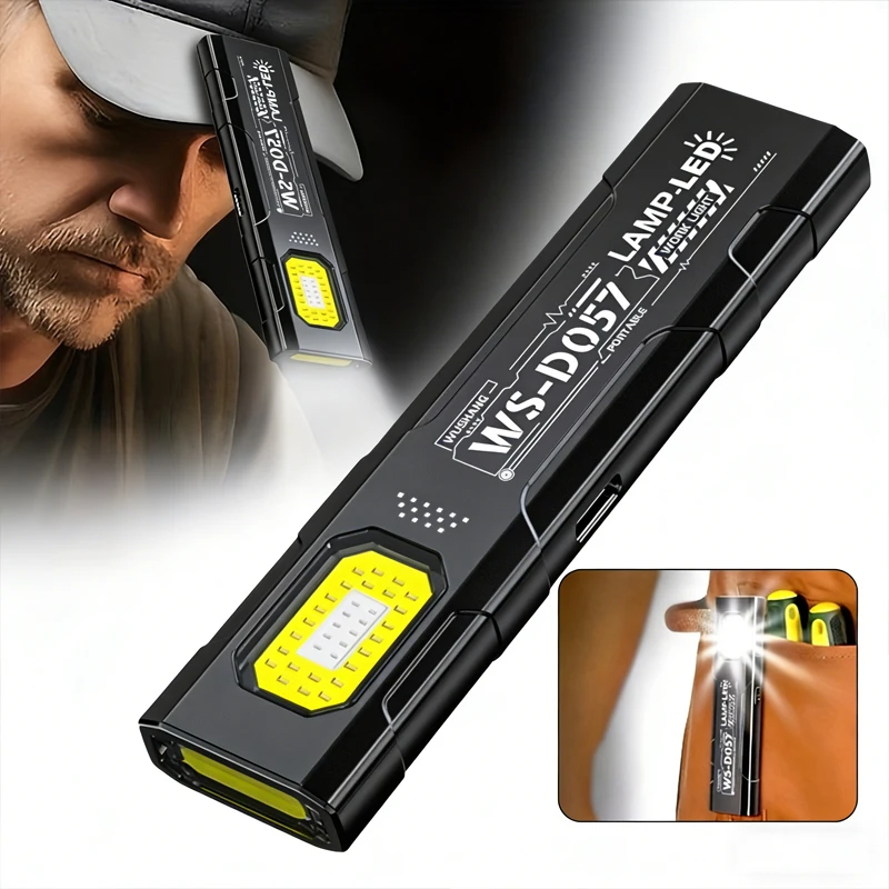 LED COB Flashlight Type C Rechargeable 550LM Portable Mini Torch Pocket Lantern Flood Work Light With Magnet For Emergency
