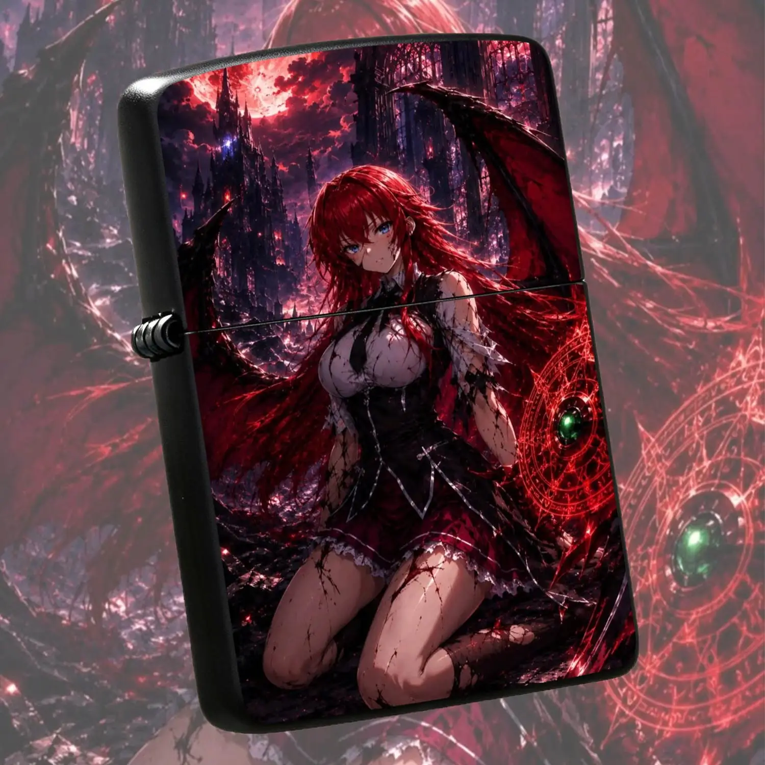 Anime Crimson Fallen Angel Themed Portable Lighter, Bloody City Red Moon Aesthetic, 2D Style Trendy Decor, Unique Collectible Atmosphere Boosting Carry Item, Fits All Daily Scenarios, Ideal Gift For Anime Fans For Daily Use Or A Humorous An