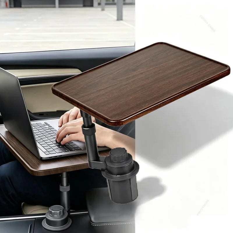 Height Adjustable Expandable Car Tray Table 360 Rotating Magnetic Lock Double Cup Holder for Tesla Laptop Dining Car Accessories