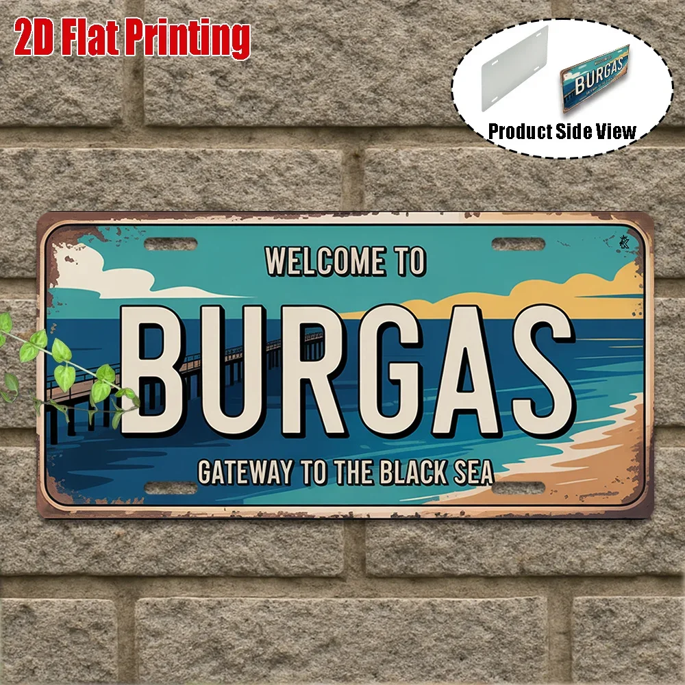 1pc Vintage Metal Sign | Burgas Aluminum Sign,30x15cm,Gateway to the Black Sea, Beach Landscape Wall Decor, Ocean Style