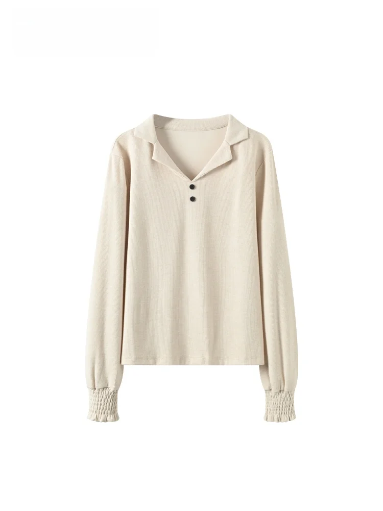 

Женская утепленная футболка больших размеров с длинным рукавом и воротником-стойкой, однотонная, базовая, теплая, весенняя, модная, для повседневной носки, из полиэстера.